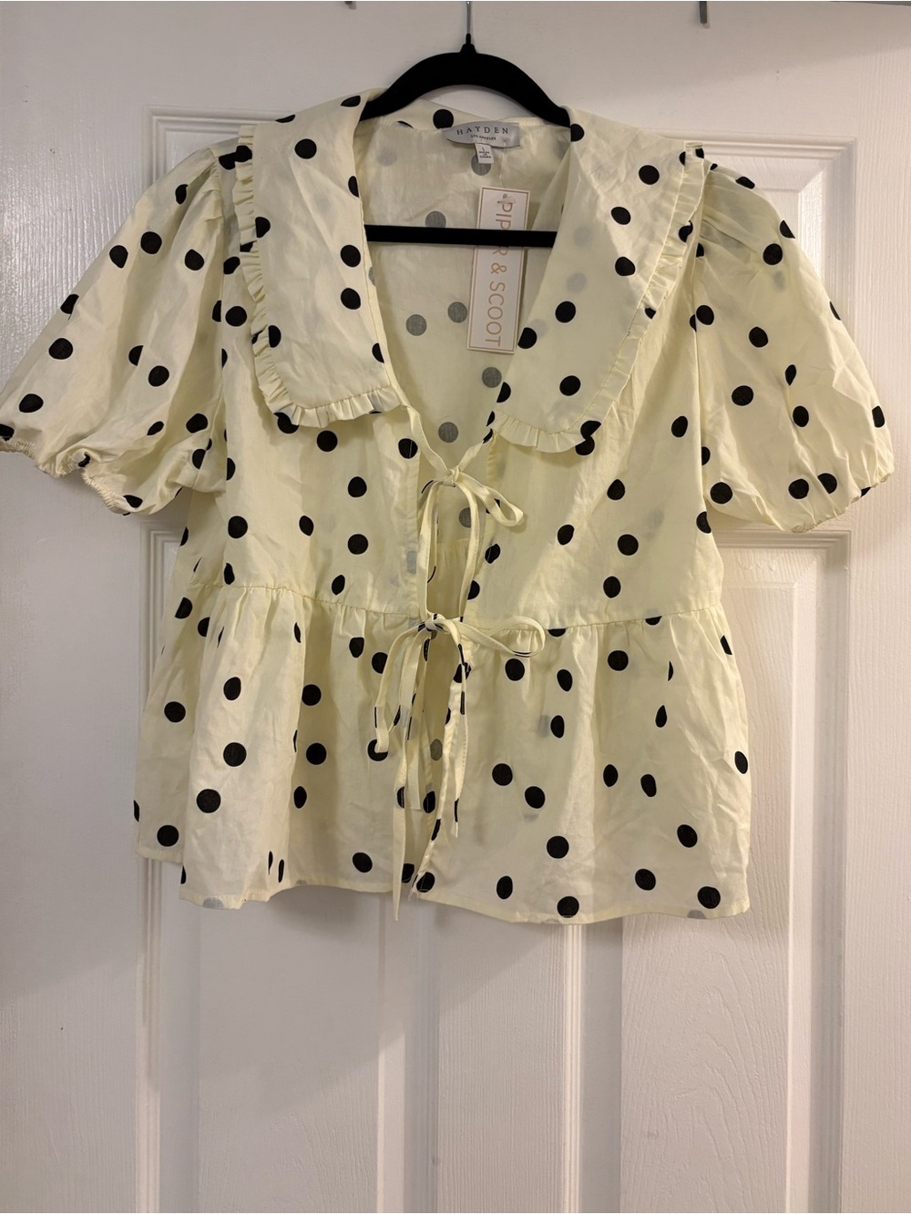NWT Polka Dot Tie-Front Top - Cream/Black